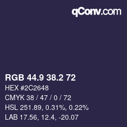Color code: RGB 44.9 38.2 72 | qconv.com