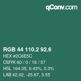 カラーコード: RGB 44 110.2 92.6 | qconv.com