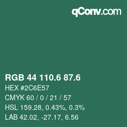 カラーコード: RGB 44 110.6 87.6 | qconv.com