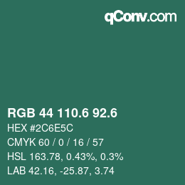 カラーコード: RGB 44 110.6 92.6 | qconv.com