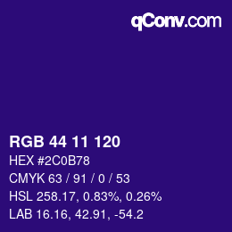カラーコード: RGB 44 11 120 | qconv.com