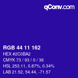 Color code: RGB 44 11 162 | qconv.com