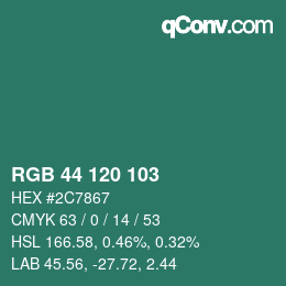 Color code: RGB 44 120 103 | qconv.com