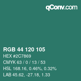 カラーコード: RGB 44 120 105 | qconv.com