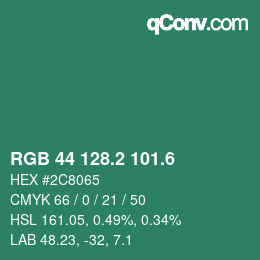カラーコード: RGB 44 128.2 101.6 | qconv.com