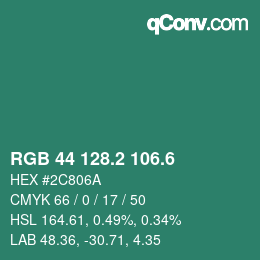 カラーコード: RGB 44 128.2 106.6 | qconv.com