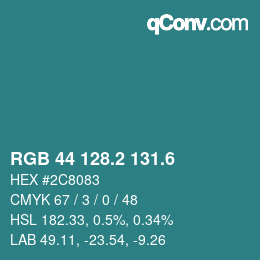 カラーコード: RGB 44 128.2 131.6 | qconv.com
