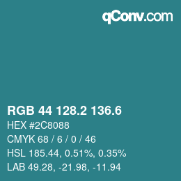 カラーコード: RGB 44 128.2 136.6 | qconv.com