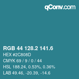 カラーコード: RGB 44 128.2 141.6 | qconv.com