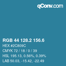 カラーコード: RGB 44 128.2 156.6 | qconv.com