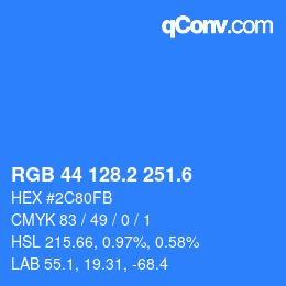 カラーコード: RGB 44 128.2 251.6 | qconv.com