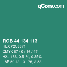 Color code: RGB 44 134 113 | qconv.com
