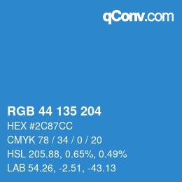 Color code: RGB 44 135 204 | qconv.com