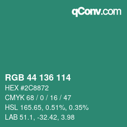 Color code: RGB 44 136 114 | qconv.com