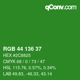 Color code: RGB 44 136 37 | qconv.com