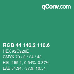 カラーコード: RGB 44 146.2 110.6 | qconv.com
