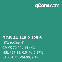 カラーコード: RGB 44 146.2 125.6 | qconv.com