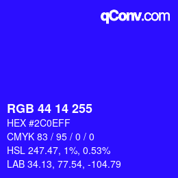 Color code: RGB 44 14 255 | qconv.com
