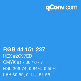 颜色代码: RGB 44 151 237 | qconv.com