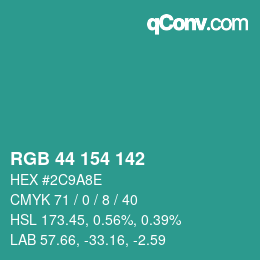 Color code: RGB 44 154 142 | qconv.com