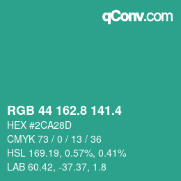 カラーコード: RGB 44 162.8 141.4 | qconv.com