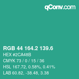 カラーコード: RGB 44 164.2 139.6 | qconv.com