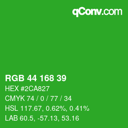 Color code: RGB 44 168 39 | qconv.com
