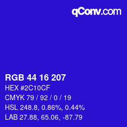Color code: RGB 44 16 207 | qconv.com