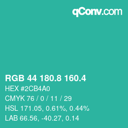 カラーコード: RGB 44 180.8 160.4 | qconv.com