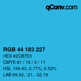 Color code: RGB 44 183 227 | qconv.com