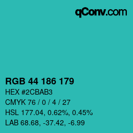 Color code: RGB 44 186 179 | qconv.com