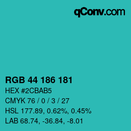 Color code: RGB 44 186 181 | qconv.com