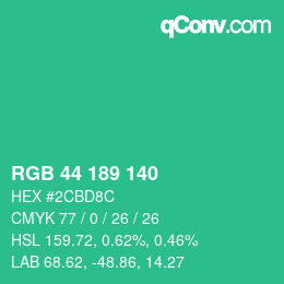 カラーコード: RGB 44 189 140 | qconv.com