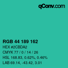 カラーコード: RGB 44 189 162 | qconv.com