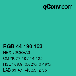 颜色代码: RGB 44 190 163 | qconv.com
