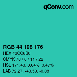 カラーコード: RGB 44 198 176 | qconv.com