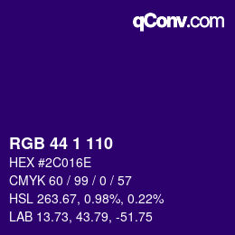 Color code: RGB 44 1 110 | qconv.com