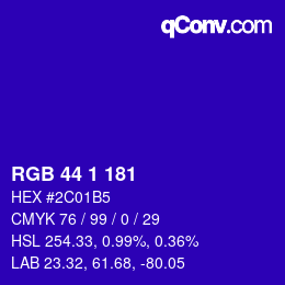 Color code: RGB 44 1 181 | qconv.com