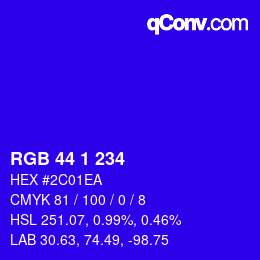Color code: RGB 44 1 234 | qconv.com