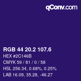 カラーコード: RGB 44 20.2 107.6 | qconv.com