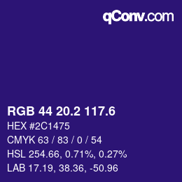 カラーコード: RGB 44 20.2 117.6 | qconv.com