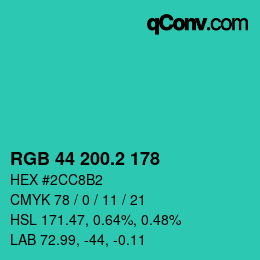 カラーコード: RGB 44 200.2 178 | qconv.com