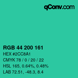 カラーコード: RGB 44 200 161 | qconv.com