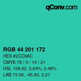 Color code: RGB 44 201 172 | qconv.com
