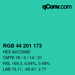Color code: RGB 44 201 173 | qconv.com
