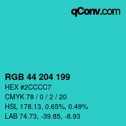 Color code: RGB 44 204 199 | qconv.com