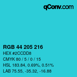 颜色代码: RGB 44 205 216 | qconv.com