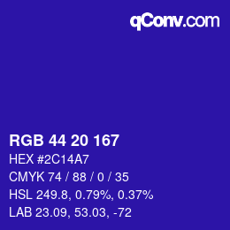 Color code: RGB 44 20 167 | qconv.com