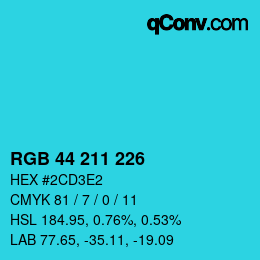 カラーコード: RGB 44 211 226 | qconv.com