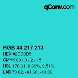 颜色代码: RGB 44 217 213 | qconv.com